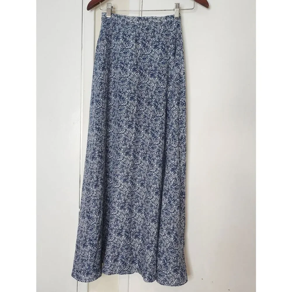 Lulus Beautiful Tempest Navy Blue Print Wrap Maxi Skirt